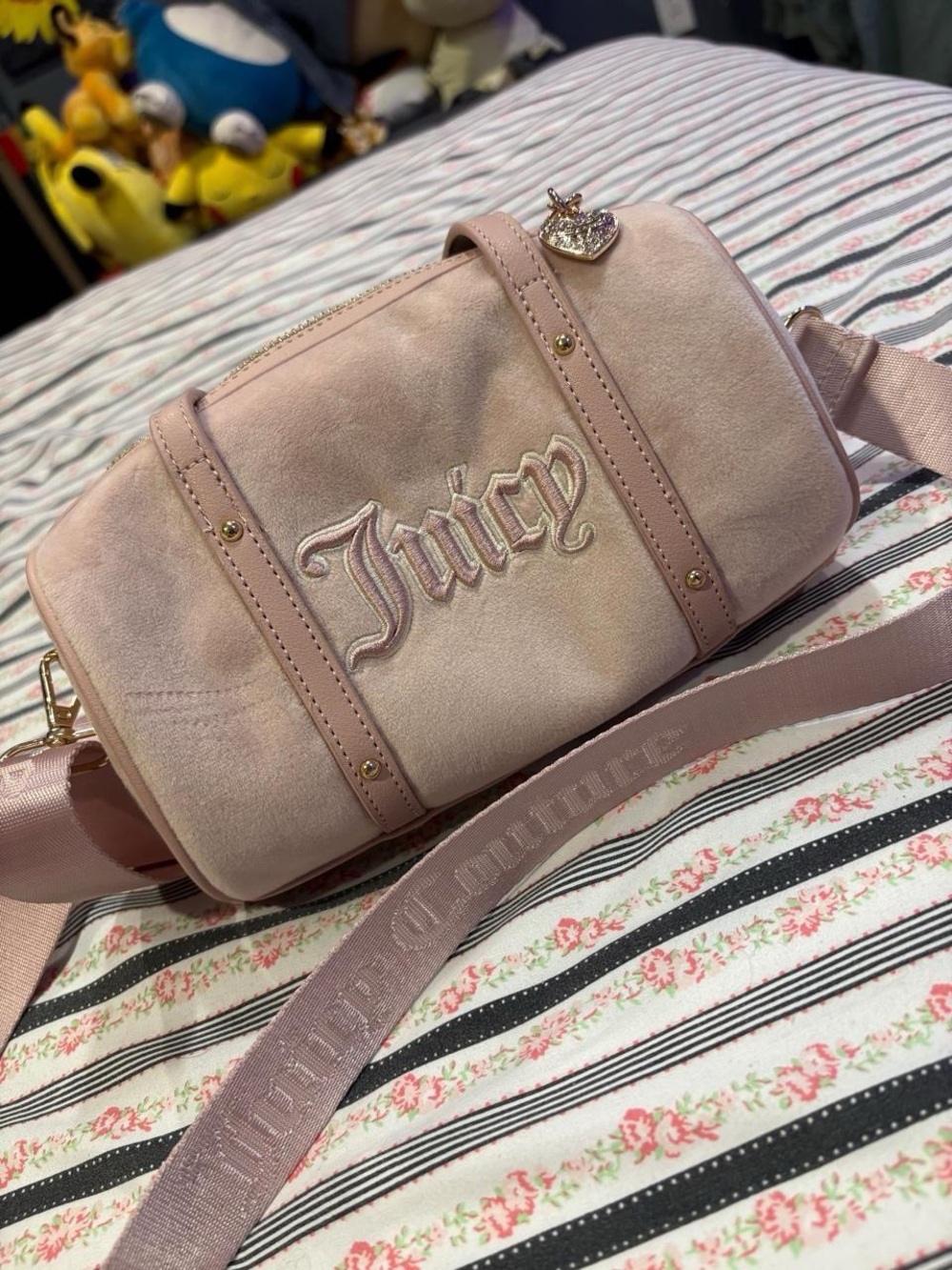 Juicy Couture Blush Pink Suede Barrel Crossbody Bag